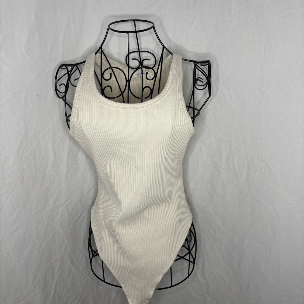 Good American White Ribbed Tank Bodysuit